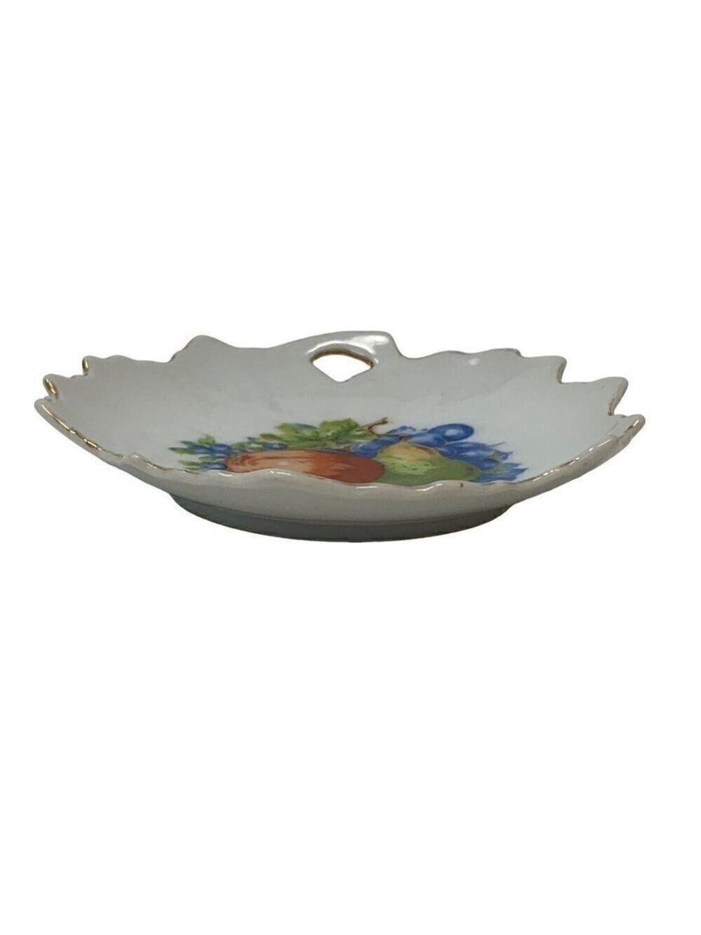 Vintage Gilded Gold Trinket Dish Plate Fruit Berries Leaf Shaped Collectible - Picture 8 of 10